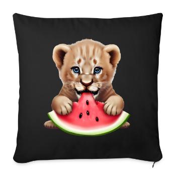 Baby lion eats watermelon - Sofa pillowcase 17,3'' x 17,3'' (45 x 45 cm) - black - Front
