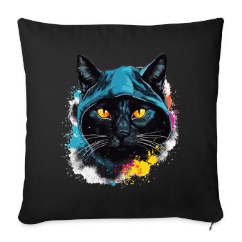 Cat Head Black Cat Bombay Happy Cat Cats - Sofa pillowcase 17,3'' x 17,3'' (45 x 45 cm) - black - Front