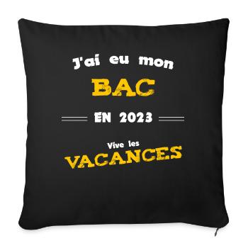 J ai eu Mon Bac en 2023 Bachelier et Bachelière - Housse de coussin décorative 45 x 45 cm - noir - Devant