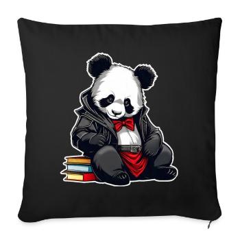 Panda mignon avec des livres - Housse de coussin décorative 45 x 45 cm - noir - Devant