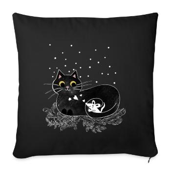 Chat souris hiver illustration - Housse de coussin décorative 45 x 45 cm - noir - Devant