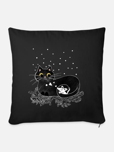 Katze Maus Winter Illustration - Sofakissenbezug 45 x 45 cm - Schwarz