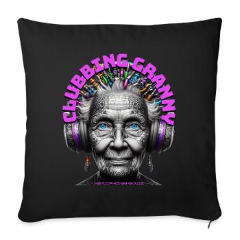 CLUBBING GRANNY - Cool Grandmother with Headphones - Sofa pillowcase 17,3'' x 17,3'' (45 x 45 cm) - black - Front