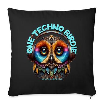 ONE TECHNO BIRDIE - Cute Owl with Headphones! - Sofa pillowcase 17,3'' x 17,3'' (45 x 45 cm) - black - Front