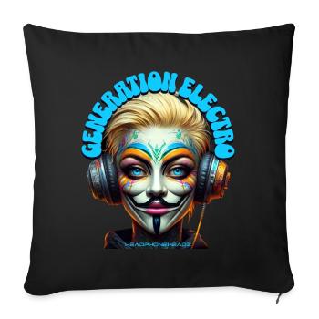 GENERATION ELECTRO - Cool She/He with Headphones! - Sofa pillowcase 17,3'' x 17,3'' (45 x 45 cm) - black - Front