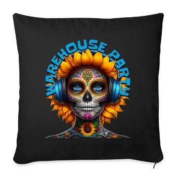 WAREHOUSE PARTY - Cool Sunflower with Headphones! - Sofa pillowcase 17,3'' x 17,3'' (45 x 45 cm) - black - Front