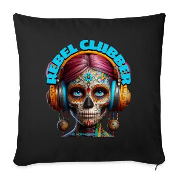 REBEL CLUBBER - Cool Woman with Headphones! - Sofa pillowcase 17,3'' x 17,3'' (45 x 45 cm) - black - Front