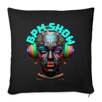 BPM SHOW - Cool Woman with Headphones! - Sofa pillowcase 17,3'' x 17,3'' (45 x 45 cm) - black - Front