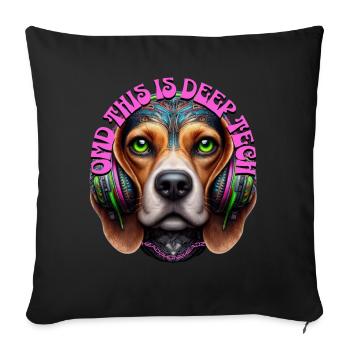 OMD THIS IS DEEP TECH -Cute Beagle with Headphones - Sofa pillowcase 17,3'' x 17,3'' (45 x 45 cm) - black - Front