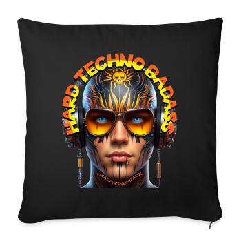 HARD TECHNO BADASS - Crazy Human with Headphones! - Sofa pillowcase 17,3'' x 17,3'' (45 x 45 cm) - black - Front