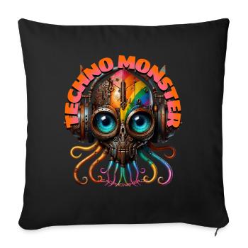 TECHNO MONSTER – Cool Octopussy with Headphones! - Sofa pillowcase 17,3'' x 17,3'' (45 x 45 cm) - black - Front