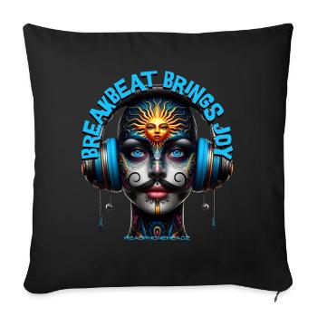 BREAKBEAT BRINGS JOY - Cool Human with Headphones! - Sofa pillowcase 17,3'' x 17,3'' (45 x 45 cm) - black - Front
