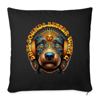 BASS SOUNDS BETTER WITH U-Labradoodle & Headphones - Sofa pillowcase 17,3'' x 17,3'' (45 x 45 cm) - black - Front