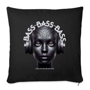 BASS BASS BASS - Cool Human with Headphones! - Sofa pillowcase 17,3'' x 17,3'' (45 x 45 cm) - black - Front