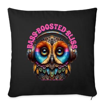 BASS BOOSTED BLISS – Cute Owl with Headphones! - Sofa pillowcase 17,3'' x 17,3'' (45 x 45 cm) - black - Front