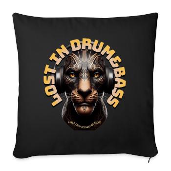LOST IN DRUM&BASS – Cool Lion/Leo with Headphones! - Sofa pillowcase 17,3'' x 17,3'' (45 x 45 cm) - black - Front