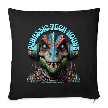 MESOZOIC TECH HOUSE – Cool T-REX with Headphones! - Sofa pillowcase 17,3'' x 17,3'' (45 x 45 cm) - black - Front