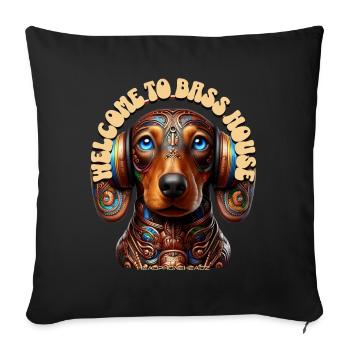 WELCOME TO BASS HOUSE - Dachshund with Headphones! - Sofa pillowcase 17,3'' x 17,3'' (45 x 45 cm) - black - Front