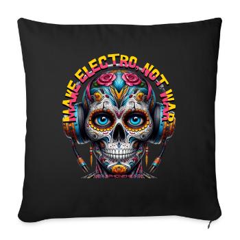 MAKE ELECTRO NOT WAR – Cool Skull with Headphones! - Sofa pillowcase 17,3'' x 17,3'' (45 x 45 cm) - black - Front