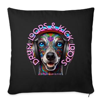DRUM LOOPS & KICK LOOPS - Cute Dog with Headphones - Sofa pillowcase 17,3'' x 17,3'' (45 x 45 cm) - black - Front