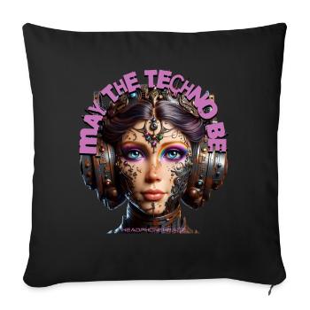 MAY THE TECHNO BE - Cool Woman with Headphones! - Sofa pillowcase 17,3'' x 17,3'' (45 x 45 cm) - black - Front
