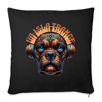 LA ISLA TRANCE – Cute Boxer Dog with Headphones! - Sofa pillowcase 17,3'' x 17,3'' (45 x 45 cm) - black - Front