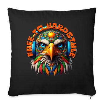 FREE TO HARDSTYLE – Cool Eagle with Headphones! - Sofa pillowcase 17,3'' x 17,3'' (45 x 45 cm) - black - Front