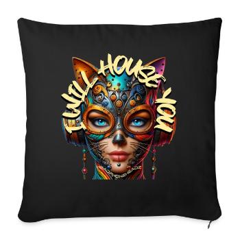 I WILL HOUSE YOU - Cool Woman with Headphones! - Sofa pillowcase 17,3'' x 17,3'' (45 x 45 cm) - black - Front