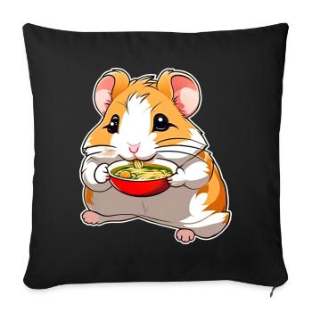 Niedlicher Hamster mit Ramen Suppe - Sofakissenbezug 45 x 45 cm - Schwarz - Vorne