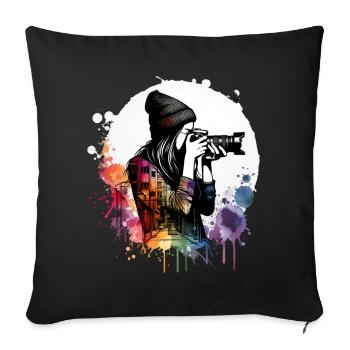 girl who love photography - Sofa pillowcase 17,3'' x 17,3'' (45 x 45 cm) - black - Front