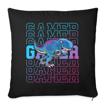 Gamer Gaming Zocken T Rex - Sofakissenbezug 45 x 45 cm - Schwarz - Vorne