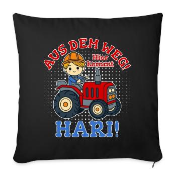 Tracteur du nom Hari - Housse de coussin décorative 45 x 45 cm - noir - Devant