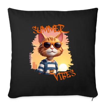 Summer Vibes | coole Katze mit Sonnenbrille - Sofakissenbezug 45 x 45 cm - Schwarz - Vorne