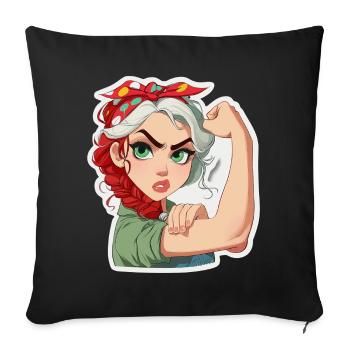 Femme puissante Dessin animé RosieStyle - Housse de coussin décorative 45 x 45 cm - noir - Devant
