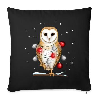 Hibou de Noël avec des guirlandes lumineuses - Housse de coussin décorative 45 x 45 cm - noir - Devant