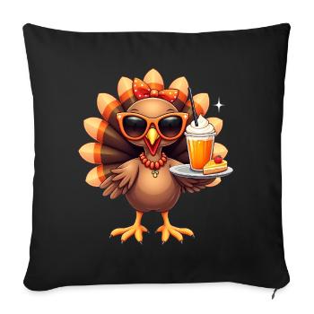 Dinde de Thanksgiving avec lunettes de soleil - Housse de coussin décorative 45 x 45 cm - noir - Devant