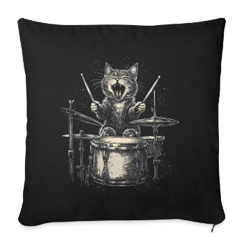 Katze Schlagzeug Drummer Rock Musik Lustig - Sofakissenbezug 45 x 45 cm - Schwarz - Vorne