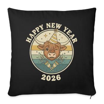 Highland Cow New Year's Eve 2026 Funny Party Hat - Sofa pillowcase 17,3'' x 17,3'' (45 x 45 cm) - black - Front