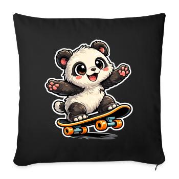 Panda Skateboard Joy - Sofa pillowcase 17,3'' x 17,3'' (45 x 45 cm) - black - Front