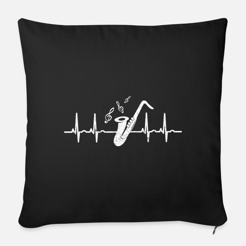 Ich liebe Sax (Saxophon Herzschlag) Saxofon - Sofakissenbezug 45 x 45 cm - Schwarz