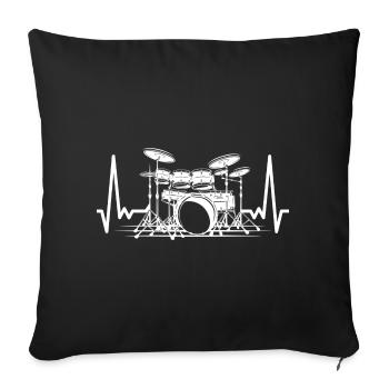 Batterie battement de coeur ECG batteur tambour - Housse de coussin décorative 45 x 45 cm - noir - Devant
