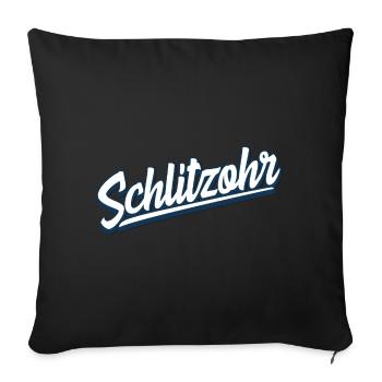 Schlitzohr - Schweizerdeutsch - Mundart - Dialekt - Sofakissenbezug 45 x 45 cm - Schwarz - Vorne