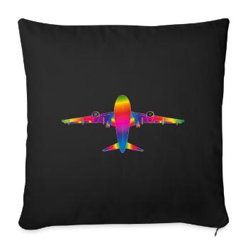 Plane in rainbow colours - Sofa pillowcase 17,3'' x 17,3'' (45 x 45 cm) - black - Front