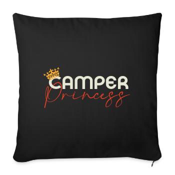 Camper Princess - Camping famille Princesse Couronne - Housse de coussin décorative 45 x 45 cm - noir - Devant