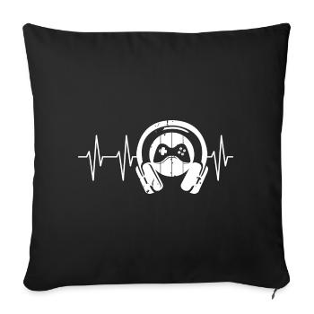 gamer headphones heartbeat gaming pulse logo icon - Sofa pillowcase 17,3'' x 17,3'' (45 x 45 cm) - black - Front