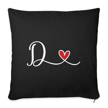 Buchstabe D mit Herz  Initialen Monogramm - Sofakissenbezug 45 x 45 cm - Schwarz - Vorne