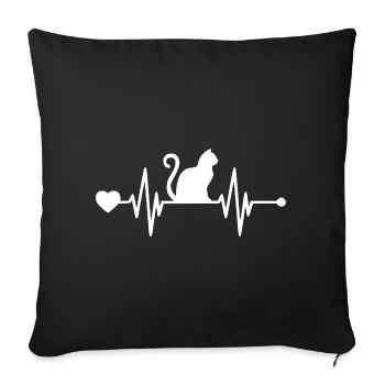Chat - Battement de cœur - Amour animal - Housse de coussin décorative 45 x 45 cm - noir - Devant