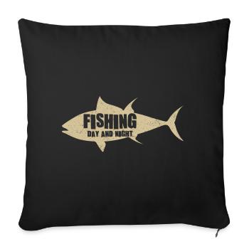 Pêcheur à la ligne Pêche de jour et de nuit Pêcheurs - Housse de coussin décorative 45 x 45 cm - noir - Devant