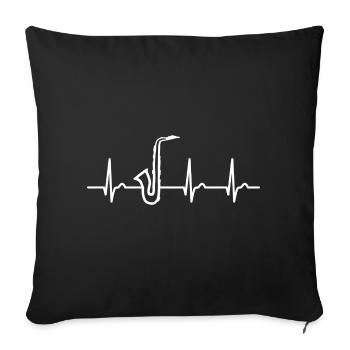 Courbe ECG - courbe cardiaque - pouls - musique - saxophone - Housse de coussin décorative 45 x 45 cm - noir - Devant