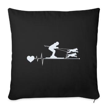 Dog Skijoring Skiing Winter Sport Heartbeat Pulse - Sofa pillowcase 17,3'' x 17,3'' (45 x 45 cm) - black - Front